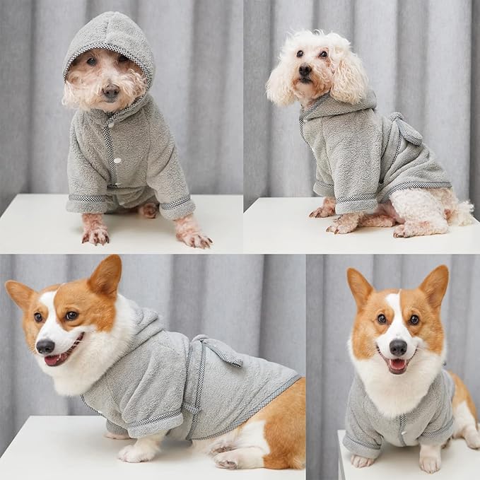 Dog Bathrobe, Microfiber Fast Drying Absorbent Hooded Bath Towel White for Puppy Small Medium Large Dog Cat (XL, Gray)