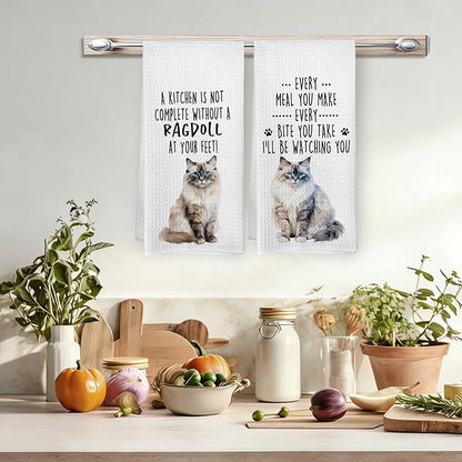 Funny Ragdoll Cat Kitchen Towels, Ragdoll Cat Mom Lady Lovers Gifts for Women Hand Towels, Gifts for Pet Lovers Dishcloths Dish Towel for Kitchen 16x24 Inches Set of 2