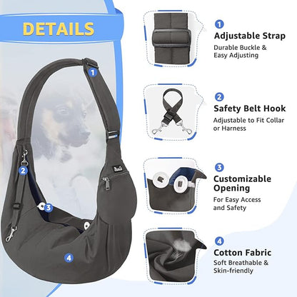 SlowTon Dog Carrier Sling - Thick Padded Shoulder Strap Adjustable Dog Carriers for Small Dogs, Puppy Carrier Purse for Pet Cat with Front Zipper Pocket Safety Belt Machine Washable (Grey L)