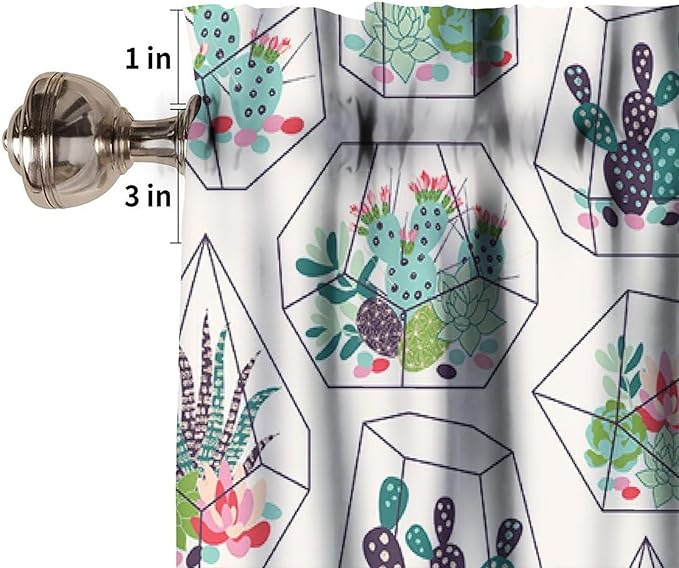 Bohemian Plants Window Valance Curtains, Green Houseplant Succulents Cactuses Boho Tropical Indoor Plant Potted Flower Valance Curtain for Farmhouse Bedroom Living Room Kitchen 54x18inch