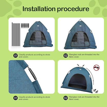 Navy Blue Large Outdoor Cat & Dog Tent - Waterproof, Washable, Indoor/Outdoor, Cave Nest Bed