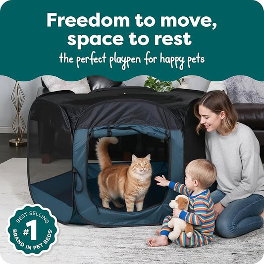 FurHaven Portable Pet Playpen for Dogs & Cats, Extra Large Indoor Kitten Playpen with Mesh Sides, Foldable Dog Playpen for Large Dogs, Pop Up Travel Dog Pen, X-Large, Sailor Blue