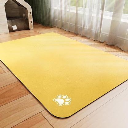 Dog Food Mat - Absorbent Cat Mat for Food and Water, No Stains Pet Feeding Bowl Mat, Easy to Clean Pet Placemats, Quick Dry Dog Water Dispenser Mat for Messy Drinkers | Paw Yellow 16"x 24"