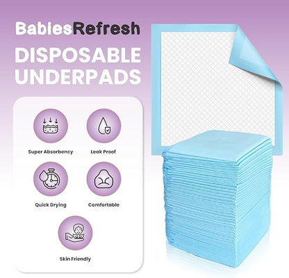 60 Count Super Absorbency Large 28" X 34" Disposable Underpads, Leakproof Quick Drying for Multi-use for Babies, Puppy Pads and Adults, Chucks, Disposable Diaper Changing Pad for Baby, Blue