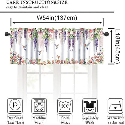 Flower Hummingbird Window Valance Curtains, Boho Watercolor Spring Bird Butterfly Blooming Floral Plant Nature Valance Curtain for Farmhouse Bedroom Living Room Kitchen 54x18inch