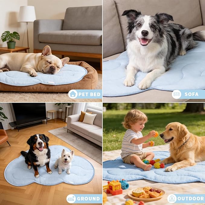 BECEMURU Dog Cooling Mat - 36" x 23" Reversible Cooling Pad for Crate, Kennel, Bed, Sofa - Machine Washable, Durable, Non-Gel - Keep Your Pet Cool and Comfortable (Cloud-M: 36" L x 23" W x 0.8" Th)
