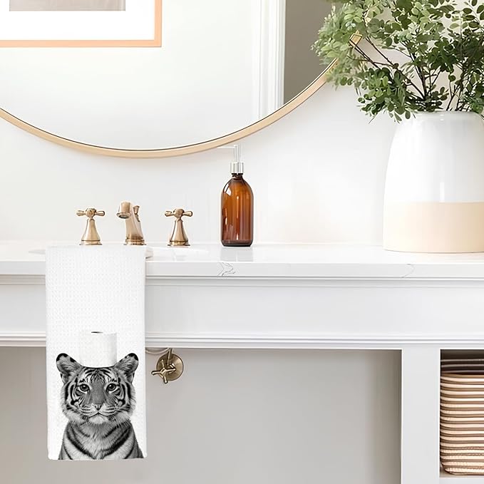 Funny Tiger Bathroom Hand Towels, Tiger Gifts for Women, Gifts for Animal Lovers, Black and White Wild Animal Decorative Hand Towels for Bathroom Decor, 16x24 Inch