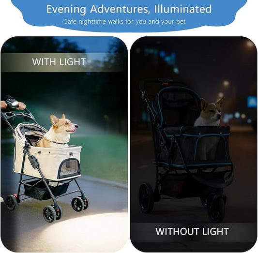 Pet Stroller Light, Solar Powered Safety LED Light for Dog Stroller, Bicycle Basket, Jogger – Waterproof, USB Rechargeable, Clip-on Night Walking Lamp