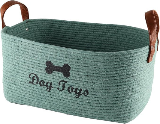 Geyecete X-Large Cotton Rope Dog Basket with Leather handle Blanket Storage Basket Decorative Clothes Hamper Basket | Extra Large Baskets for Blankets or Laundry-Geen