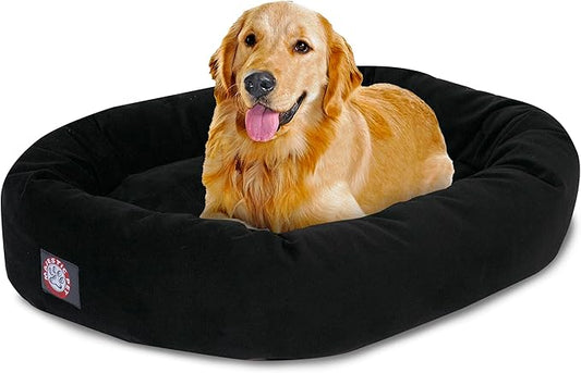 Majestic Pet 40 Inch Suede Calming Dog Bed Washable – Cozy Soft Round Dog Bed with Spine Support for Dogs to Rest Their Head - Fluffy Donut Dog Bed 40x29x9 (Inch) - Round Pet Bed Large – Black