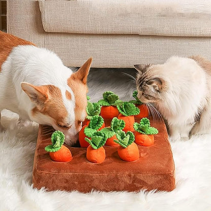 Carrot Dog Toy, Interactive Dog Carrot Puzzle Toy, Snuffle Mat for Dogs Toy Carrot, 2 in 1 Non-Slip Nosework Feed Games, Dog Carrot Toy Pet Stress Relief with 12 Carrots