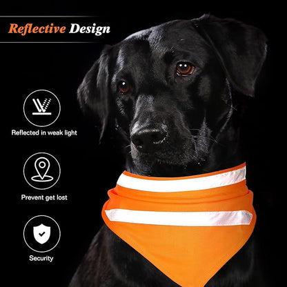 Saintrygo 2 Pieces Dog Bandanas Reflective Dog Scarf Yellow Orange High Visibility Safety Camping Puppy Bandanas Triangle Bibs for Medium Large Pets Cats Puppy(13-18.5 Inches,Halter Neck)