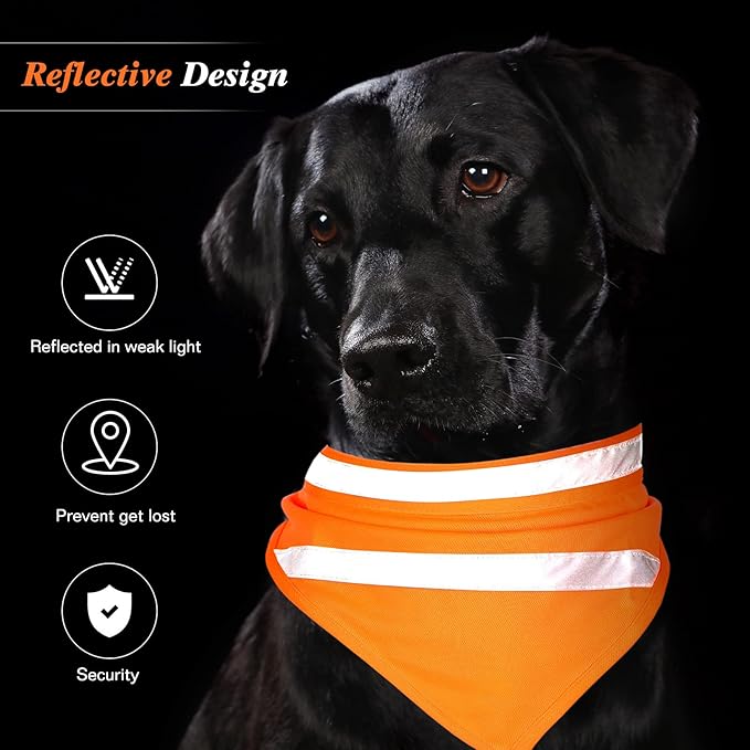 Saintrygo 2 Pieces Dog Bandanas Reflective Dog Scarf Yellow High Visibility Safety Camping Puppy Bandanas Triangle Bibs for Medium Large Pets Cats Puppy(16-20.5 Inches,Halter Neck)