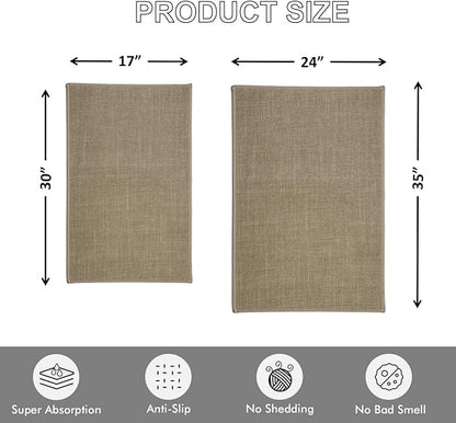 Ultra Thin Indoor Door Mat, Non-Slip Natural Rubber Backing Inside Doormat, Washable, Low-Profile Entrayway Mats, Durable Dirt Trapper for Various Entrance, 29''X17'', Brown