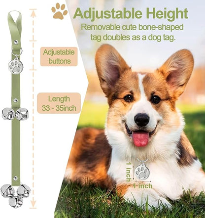 Leather Dog Bells, Puppy Potty Training Bell Dog Doorbell Potty Train Dog Bell for Potty Training Door Bells for Dogs to Ring to Go Outside Jingle Bells (Leather Green, Round Paw 1 PCS)