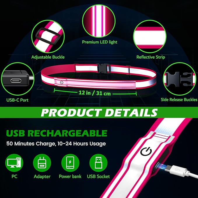 Reflective Sash Gear for Walking at Night,Flashing LED Reflective Belt Safety Lights for Walkers Night Dog Walking Biking Running,High Visibility Rechargeable With Wear 2 Ways for Men Women