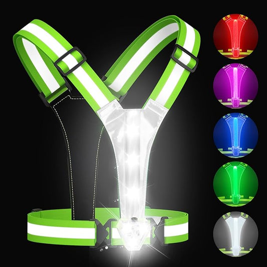 Zacro LED Reflective Vest with Chest Light 500LM, 5 RGB Colors High Visibility Rechargeable Light Up Running Vest IPX4 Night Safety Running Gear for Dog Walking, Cycling, Adjustable for Men Women