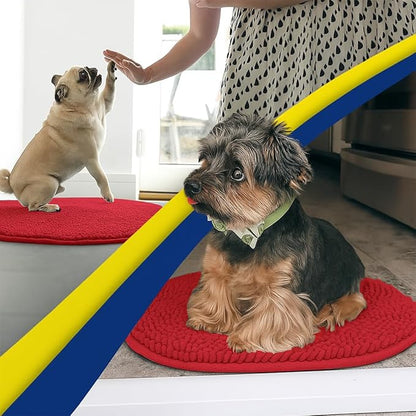 Muddy Mat® Shown on TV – Super Absorbent Microfiber Dog Door Mat for Muddy Paws, Non-Slip Washable Pet Rug, Quick Dry Chenille Entryway Carpet, Machine Washable Indoor Outdoor Mat, Red Oval 3ft x 5ft