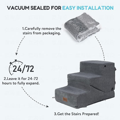 5-Step Dog Stairs and Ramp for Small Dogs and Cats, Pet Steps for High Bed with Non-Slip Bottom, Grey