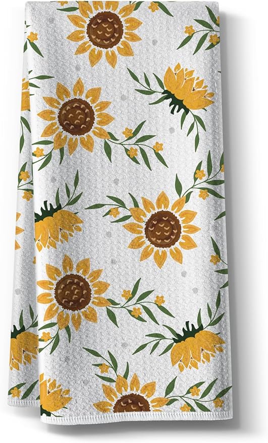 Sunny Kitchen Towels for Mom-Sunflower Absorbent Microfiber Dish Towel,Great Gift for Hostess,New Home,Women,Friends,Housewarming on Birthday Christmas Mother's Day 16" x 24”