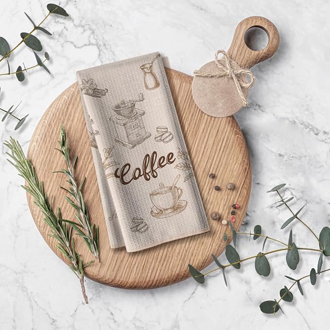 Coffee Themed Kitchen Towels-Funny Joked Absorbent Drying Hand Towel Bar Dishcloth, for Café Lovers,Neighbor,Women,Mom,New Home On Birthday,Christmas,Thanksgiving Day,16" x 24"