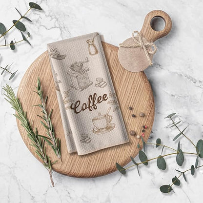 Coffee Themed Kitchen Towels-Funny Joked Absorbent Drying Hand Towel Bar Dishcloth, for Café Lovers,Neighbor,Women,Mom,New Home On Birthday,Christmas,Thanksgiving Day,16" x 24"