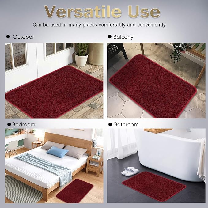 ITSOFT Dirt Trapper Indoor Door Mat & Entrance Rug for Wet Muddy Shoes and Pet Paws, Non-Slip Machine Washable, Shoe Scraper, Absorbent Welcome Dog Mat for Front Door, Entry Way (35x24, Red & Black)