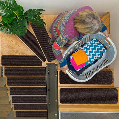 RIOLAND Stair Treads Carpet Non-Slip Indoor Stair Runners for Wooden Steps, Stair Rugs for Kids and Dogs, Set of 15, 8" X 30", Brown