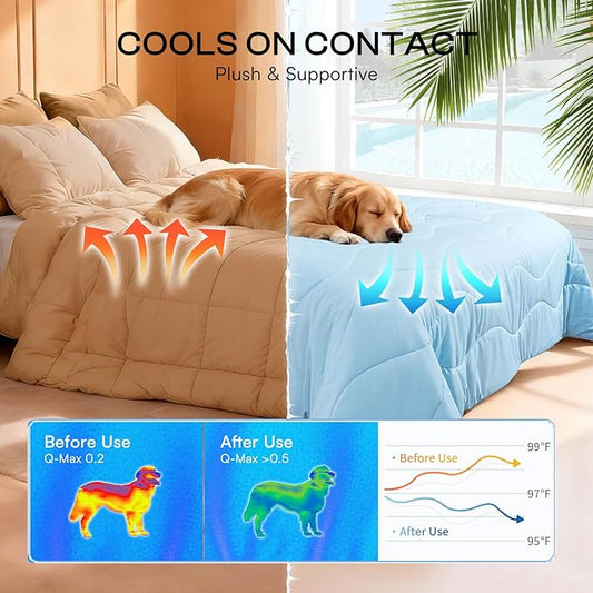 Luciphia Premium Cooling Dog Blanket Washable Q-MAX>0.5 Small Medium Large Pet Mat Puppy Cat Self-Cooling Soft Breathable Calming Throw for Sofa Crate Bed (Light Blue,40x60 inches)