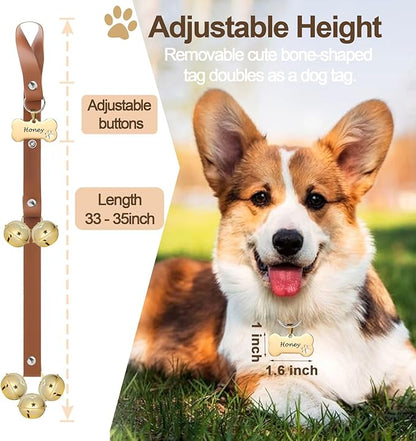 Leather Dog Bells, Puppy Potty Training Bell Dog Doorbell Potty Train Dog Bell for Potty Training Door Bells for Dogs to Ring to Go Outside Jingle Bells (Leather Brown, Bone 1 PCS)