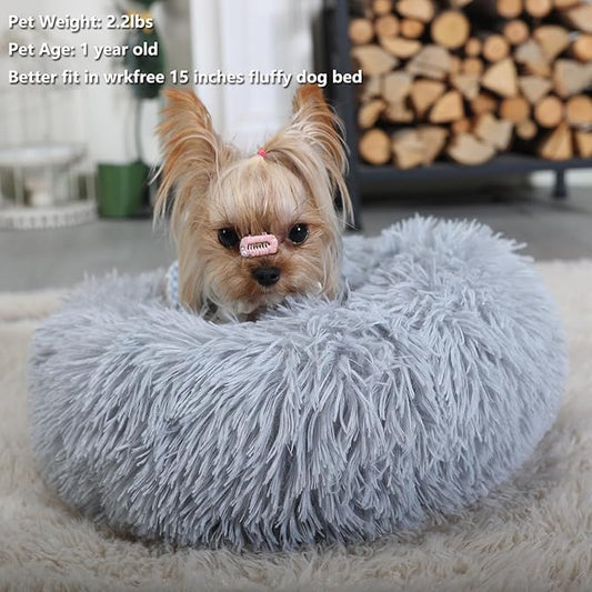 Tiny Dog Bed Fluffy Puppy Bed Washable Donut Anti Slip 15 Inches