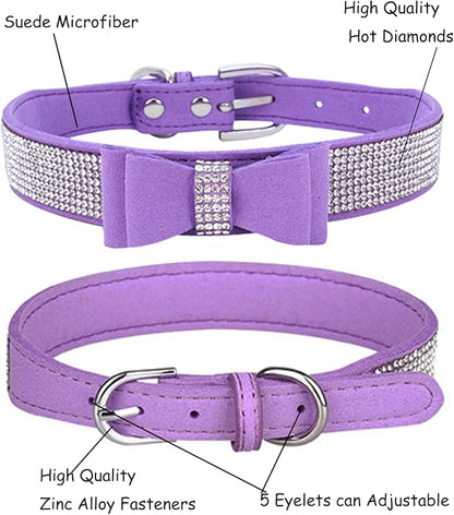 Bling Dog Collar for Small Medium Large Dogs, Crown Rhinestone Dog Collars for Girl and boy Dog, Diamond Puppy Collars, Adjustable Leather Suede SOFE Cat Collar (M(13"-15.4"/33CM-39CM), Purple3)