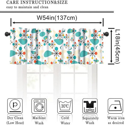 Mid Century Modern Kitchen Valance Curtains, Retro Atomic Starburst Abstract Geometric Pattern 1950S 60S Vintage Window Curtain Valance for Bedroom Living Room 54x18inch