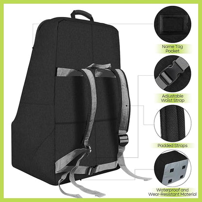 Padded Car Seat Travel Bag for Airplane, Heavy Duty Backpack for Air Travel, Water-Resistant Carrier with Shoulder Strap, Fits Most Car Seats (Black)