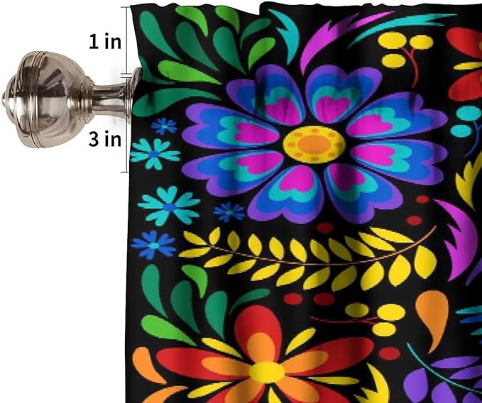 Mexico Valances Curtain for Kitchen, Mexican Folk Art Traditional Flower Pattern Window Treatment Valances Short Curtains Rod Pocket Drape for Dining Room Home Farmhouse Decor, 54x18inch