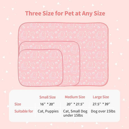 NWK Pack of 4 Pet Cooling Mat - Ice Silk Cooling Mat for Dogs & Cats Portable & Washable Pet Cooling Blanket, Car Seats, Beds for Summer (4pcs, Pink Cat, 39’’ X 27’’ X 0.3)