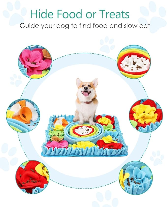 ORIA Snuffle Mat for Dogs, 20'' x 20'' Dog Sniff Mat, Interactive Puzzle Mat for Mental Stimulation, Boredom, Stress Relief, Anti-Slip Dog Treat Mat for Puppies Small Large Dogs