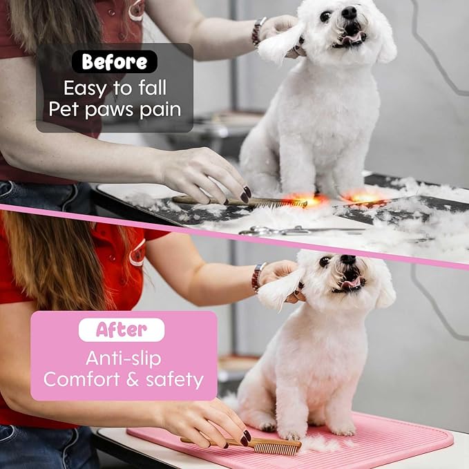 Dog Grooming Table Mat Pad Non Slip，Silicone Durable Premium Non-Slip Dog Bath Mat，Slip Mat - Bathing Mat for Pets，22.45inchX15.75inch (Pink)