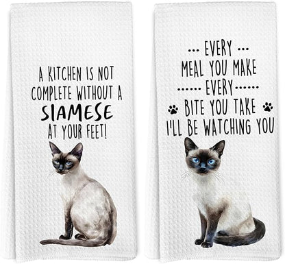 Funny Siamese Cat Kitchen Towels, Siamese Cat Mom Lady Lovers Gifts for Women Hand Towels, Gifts for Pet Lovers Dishcloths Dish Towel for Kitchen 16x24 Inches Set of 2