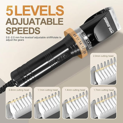 Professional Dog Grooming Clippers for Thick Coat - Dog Hair Trimmer for Grooming Kit- Sheep Shears for Thick Hair – Pet Grooming Clippers for Dogs, Cats, Sheeps, Horse (Black)