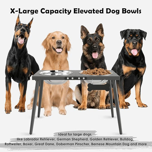 Elevated Dog Bowls for Large Extra Large Pet, Raised Dog Bowl Stand with Sprill Proof Mat and Bowls (2000ml/70oz), Pet Food & Water Bowl 15.5" Tall Dogs Feeder for Extra Large Breed, Grey