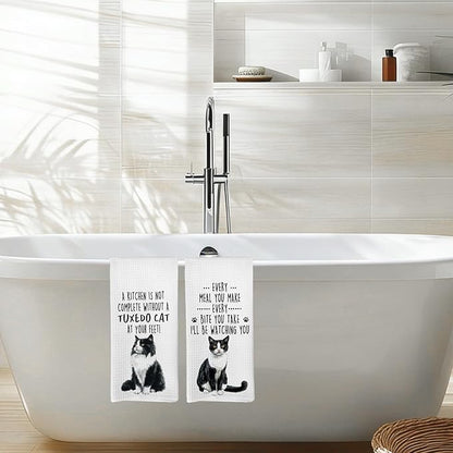 Funny Tuxedo Cat Kitchen Towels, Tuxedo Cat Mom Lady Lovers Gifts for Women Hand Towels, Gifts for Pet Lovers Dishcloths Dish Towel for Kitchen 16x24 Inches Set of 2