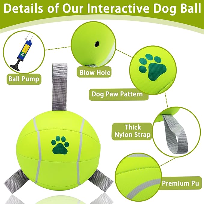 Magicorange 6 inch Dog Ball, 1 Pack Dog Tennis Balls Interactive Pet Ball for Tug of War & Water Play,Herding Balls for Medium & Large Dogs (Yellow,)