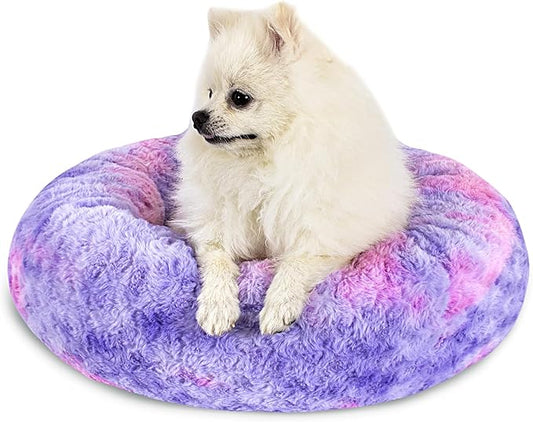 Calming Dog Bed for Small Dogs Cats, Kitty Puppy 23'' Round Anti-Anxiety Warm Fluffy Plush Faux Fur Bed, Soft Anti-Slip Donut Washable Small Pet Bed, Cozy Cat Puppy Bed, Fits up to 30 lbs Pets