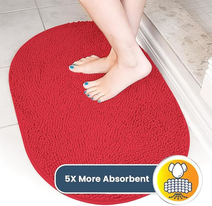 Muddy Mat® Shown on TV – Super Absorbent Microfiber Dog Door Mat for Muddy Paws, Non-Slip Washable Pet Rug, Quick Dry Chenille Entryway Carpet, Machine Washable Indoor Outdoor Mat, Red Oval 3ft x 5ft