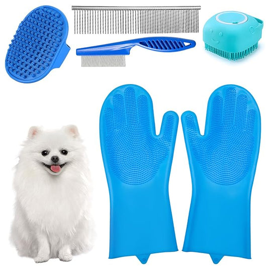 Dog Slicker Brush for Dogs Grooming Kit 5PCS,Bath Grooming Kit for Pets,Hair Brush Set with Towel, Washing Gloves, and Shampoo Scrubber Brush for Dogs and Cats