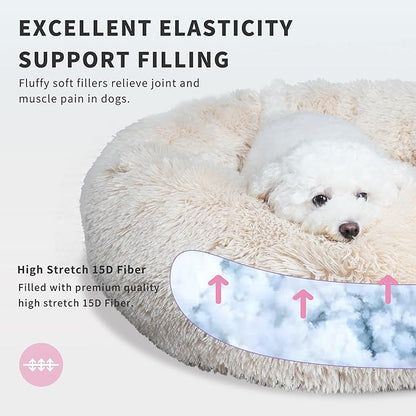 Small Dog Bed White Cream,Calming Dog Bed for Small Dogs,19 inches Donut Fluffy Pet Beds,Anti Anxiety Round Fits up to 10 lbs Soft Warm Pets Beds for Puppy Dogs Indoor