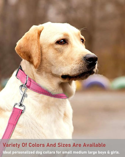 Reflective Dog Collar with Buckle Adjustable Safety Nylon Collars for Small Medium Large Dogs, Light Pink L