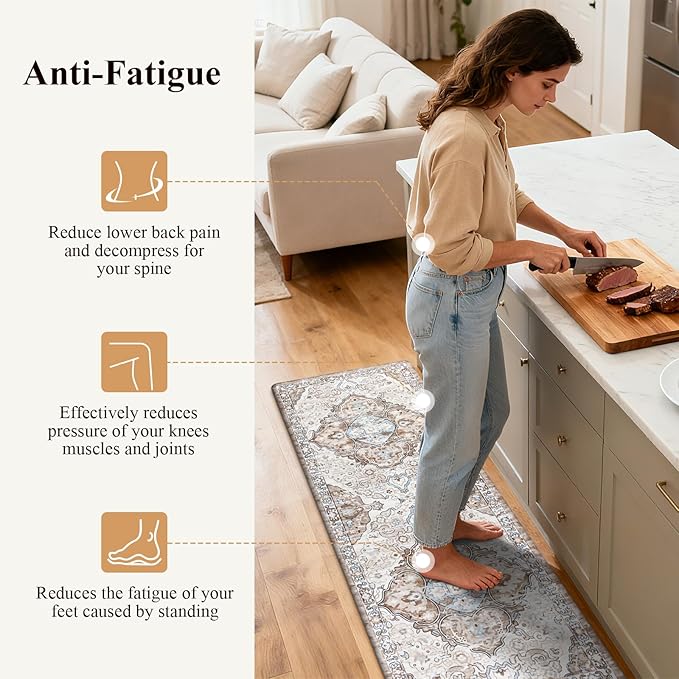 Ileading Anti Fatigue Kitchen Rugs Sets of 2 Cushioned Kitchen Mats for Floor Waterproof Kitchen Mat Set Non Slip Comfort Standing Mat for Kitchen, Office, Sink, Laundry