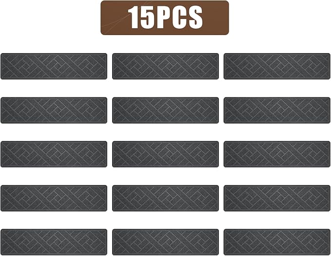 15 Pack 8 "X 30" Non-Slip Carpet Stair Treads for Indoor Wooden Steps, Made of Polyester and Reusable Adhesive, Suitable for Kids Elders and Pets（Grey Lines）